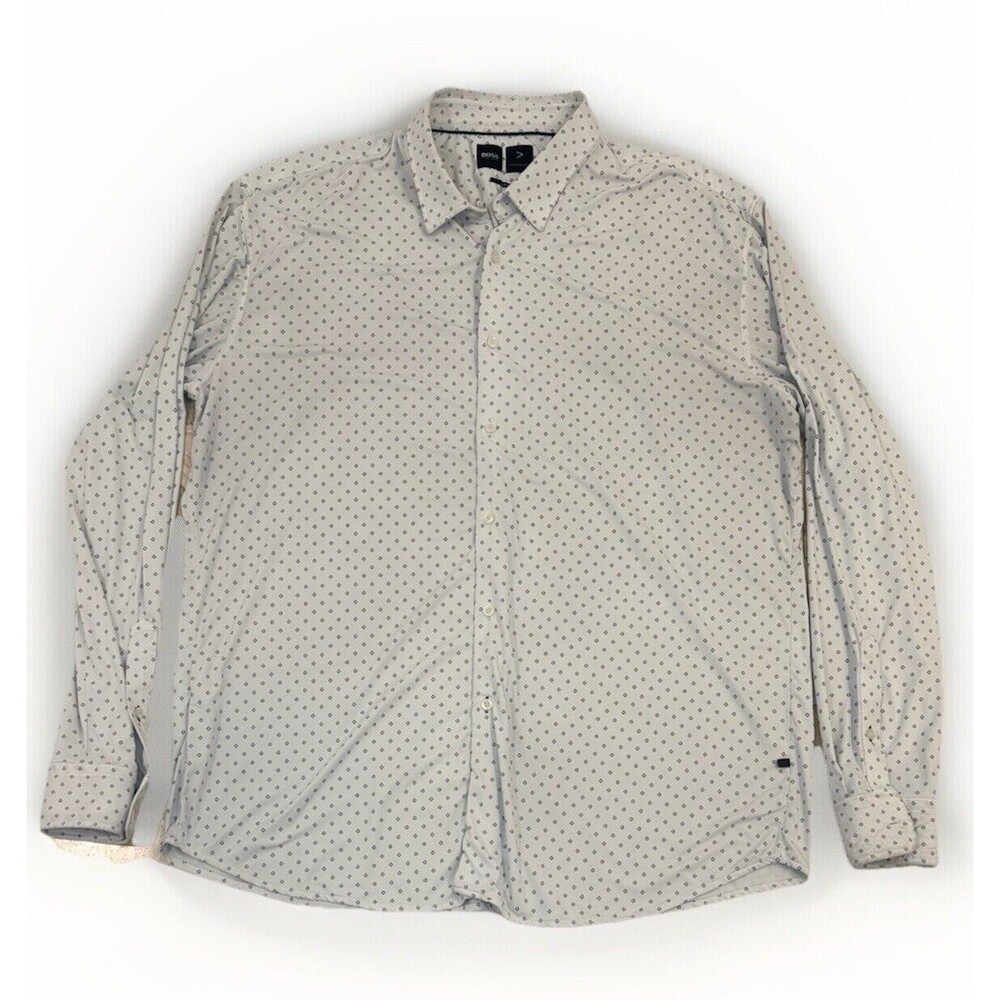 Hugo Boss Performance Button-Up Shirt 3XL Geometric Slim Fit White With Flaws